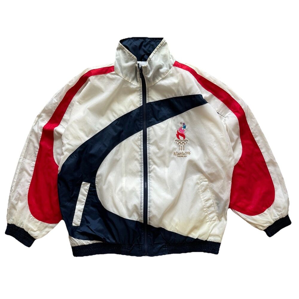 Vintage 90s Atlanta Olympics Windbreaker Jacket Womens L USA Colorblock 1996